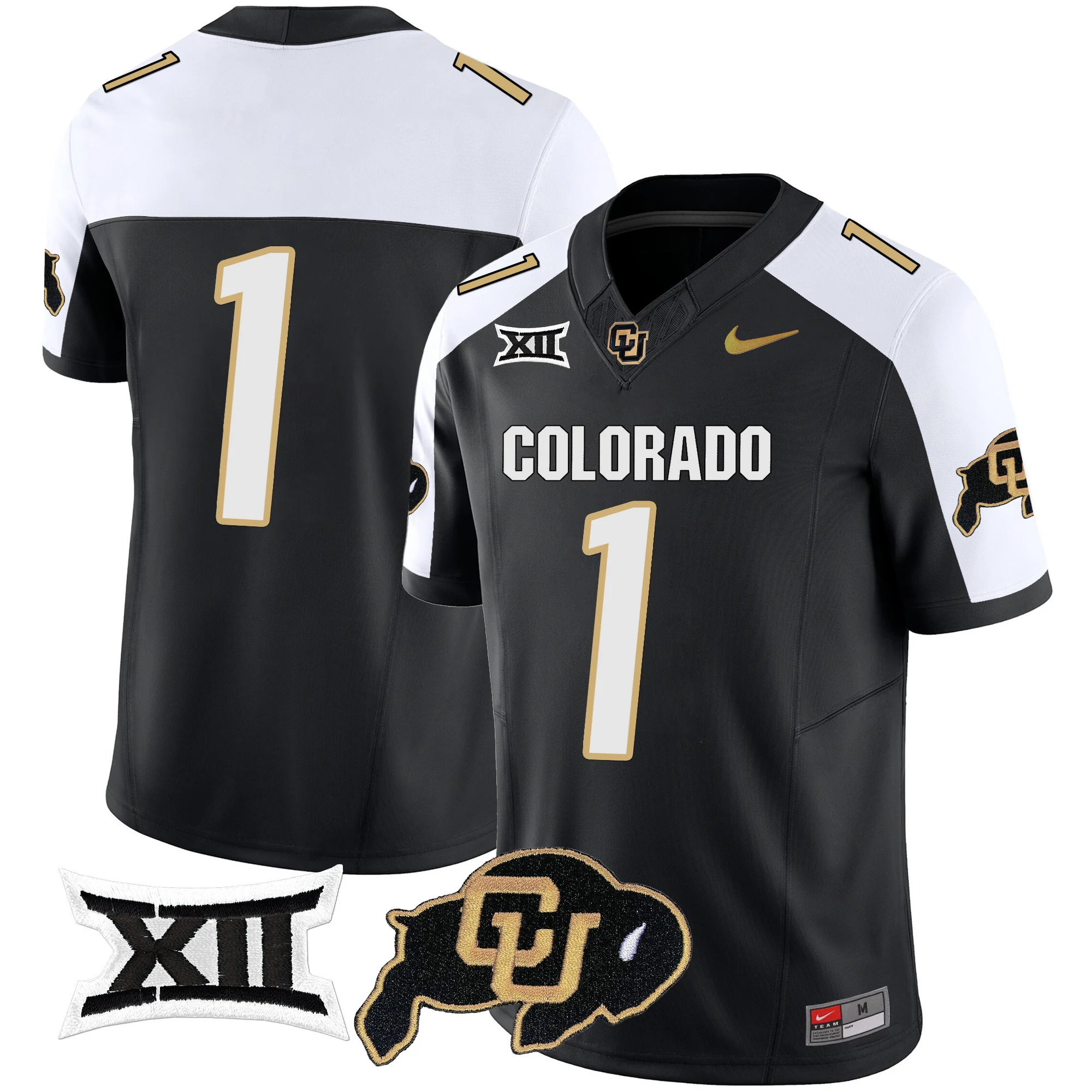 Colorado Buffaloes Vapor Limited Football Jersey V2 - Big 12 XII Patch - All Stitched ALTERNATE #1  no name