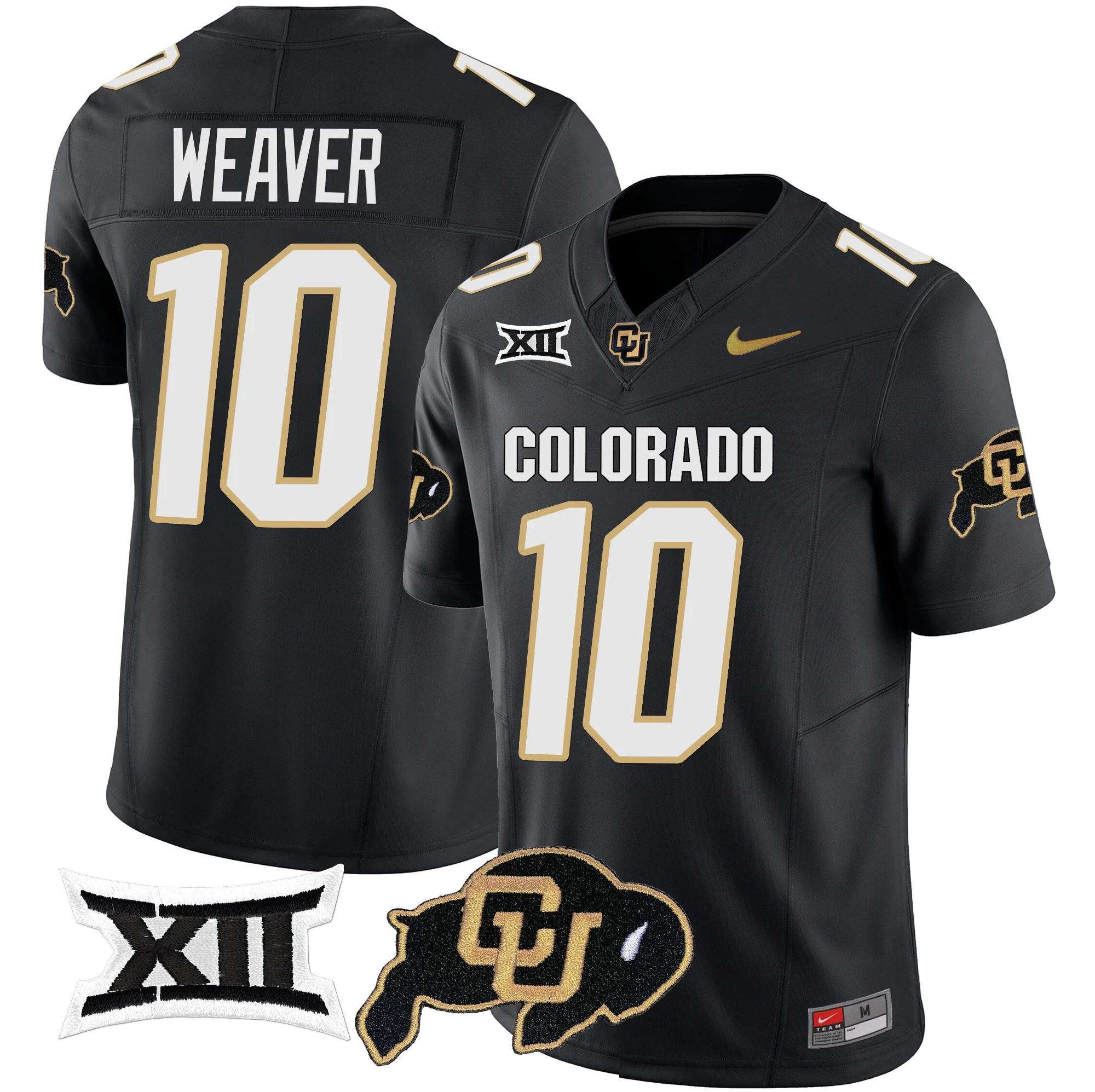 Colorado Buffaloes Vapor Limited Football Jersey V2 - Big 12 XII Patch - All Stitched BLACK #10 XAVIER WEAVER