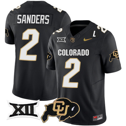 Colorado Buffaloes Vapor Limited Football Jersey V2 - Big 12 XII Patch - All Stitched BLACK #2 SHEDEUR SANDERS