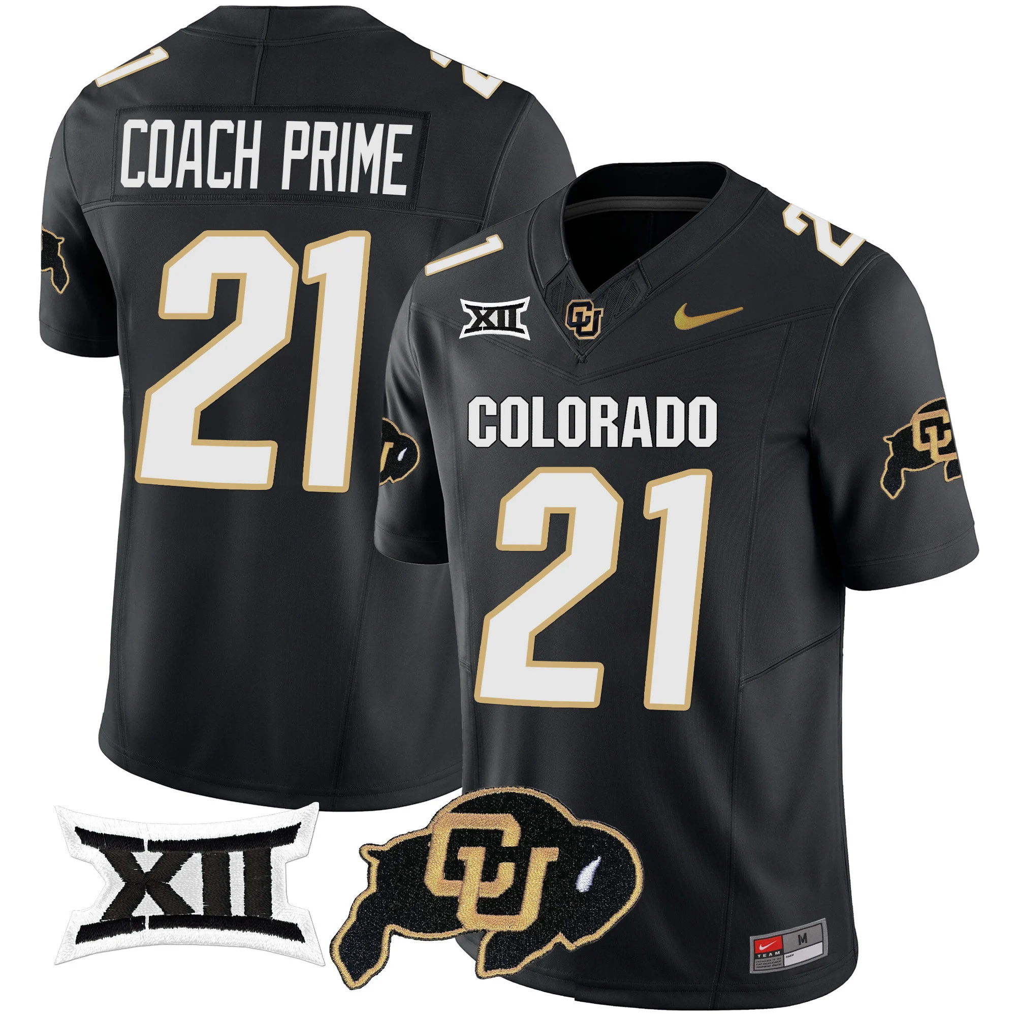 Colorado Buffaloes Vapor Limited Football Jersey V2 - Big 12 XII Patch - All Stitched BLACK #21 COACH PRIME