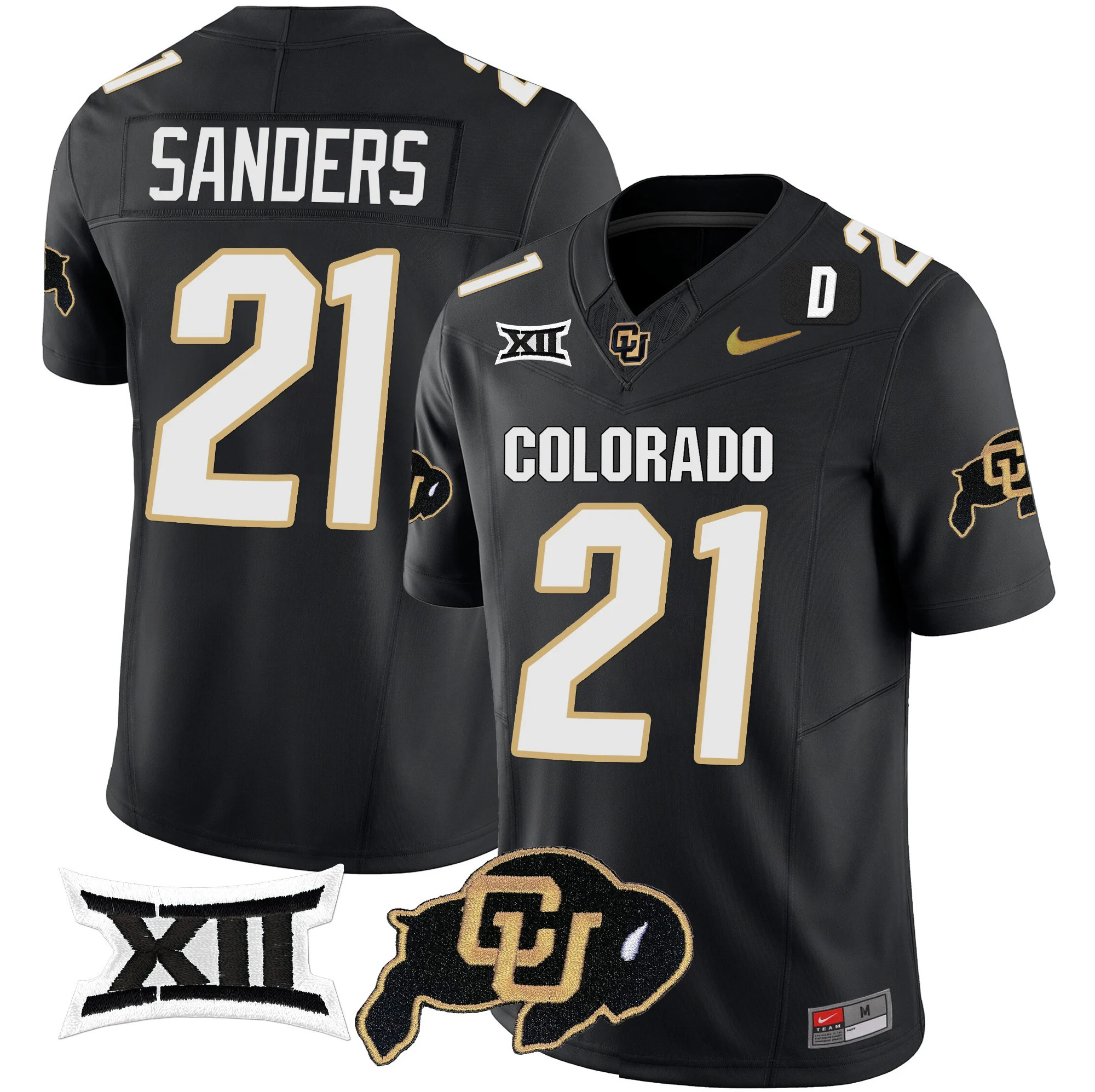 Colorado Buffaloes Vapor Limited Football Jersey V2 - Big 12 XII Patch - All Stitched BLACK #21 SHILO SANDERS