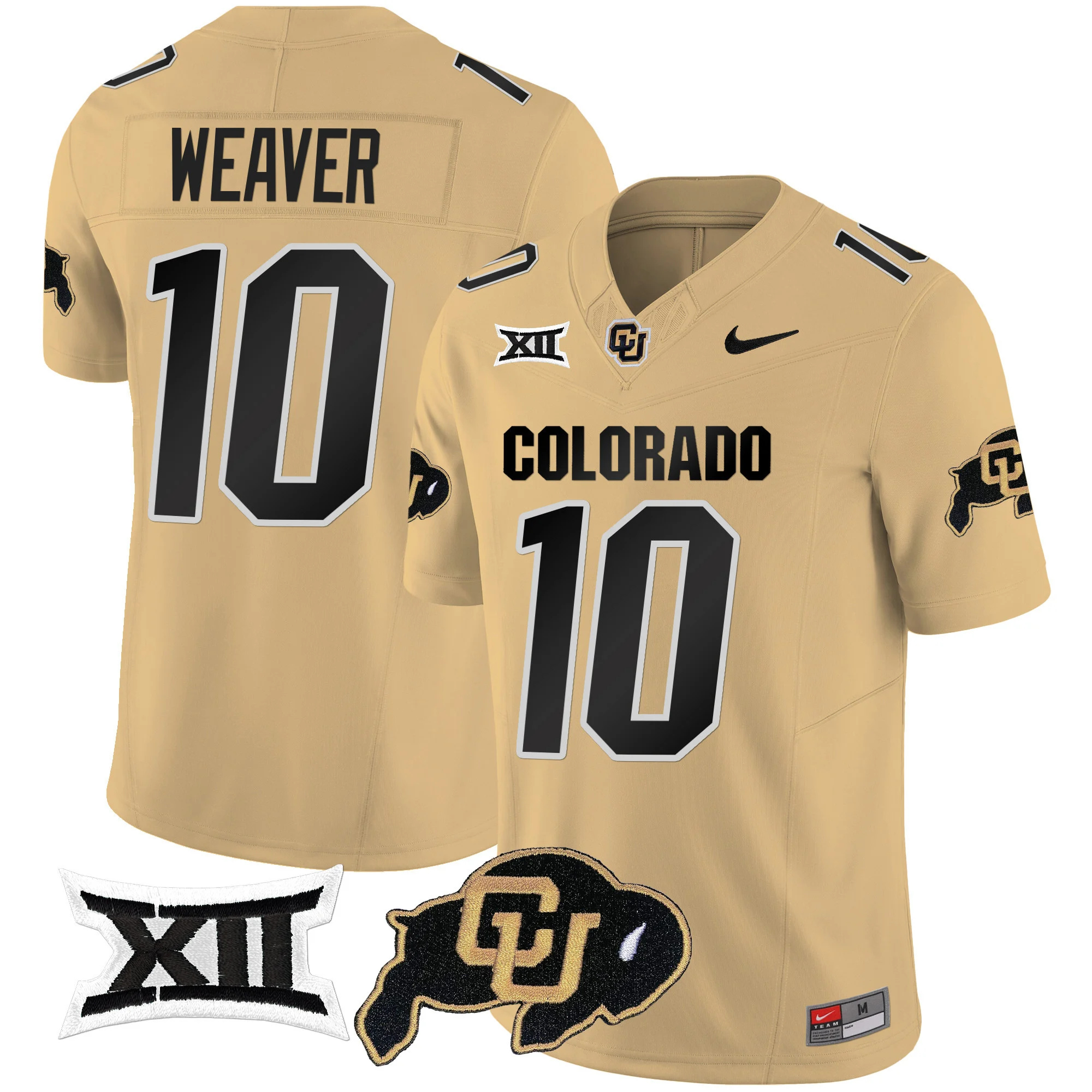 Colorado Buffaloes Vapor Limited Football Jersey V2 - Big 12 XII Patch - All Stitched GOLD #10 XAVIER WEAVER