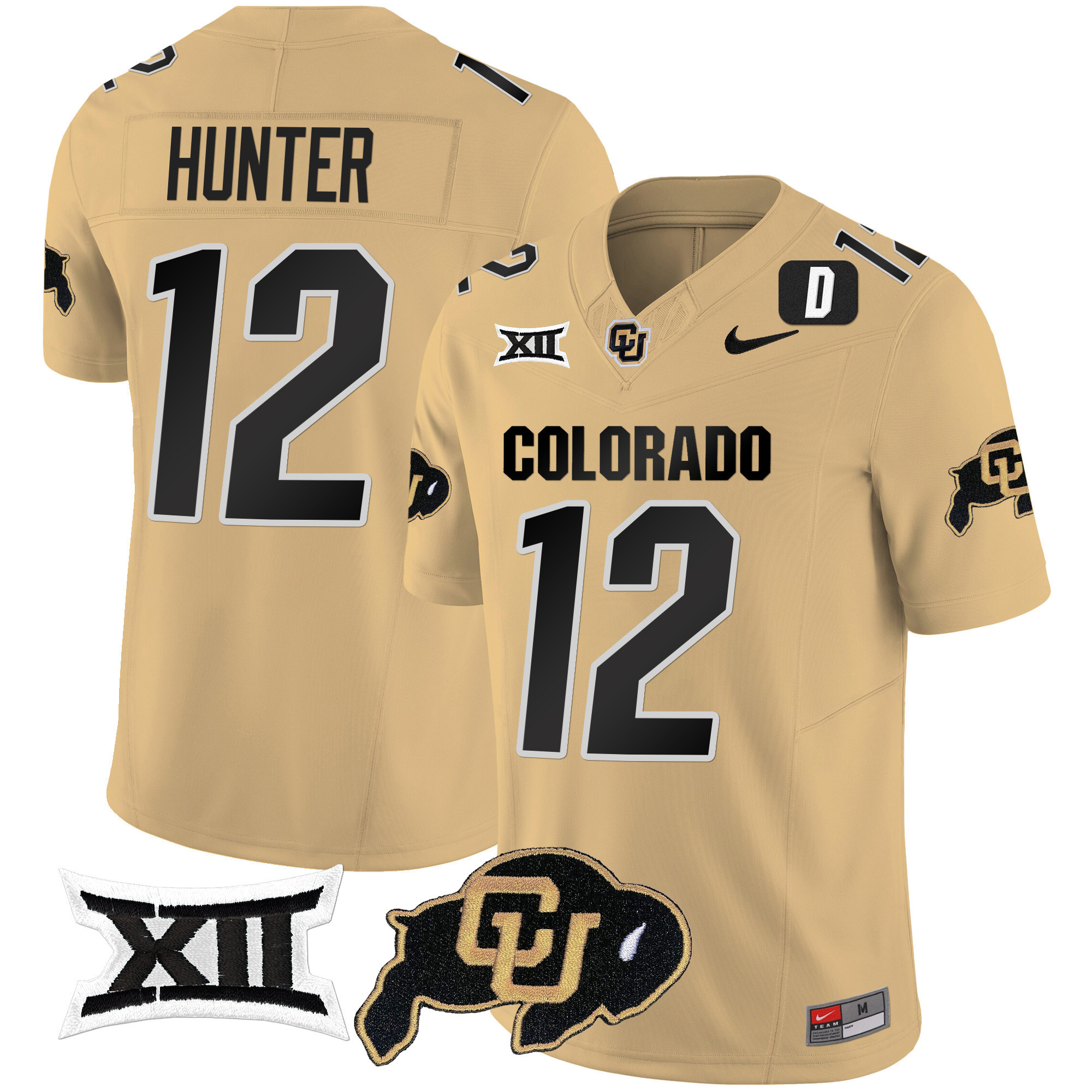 Colorado Buffaloes Vapor Limited Football Jersey V2 - Big 12 XII Patch - All Stitched GOLD #12 TRAVIS HUNTER