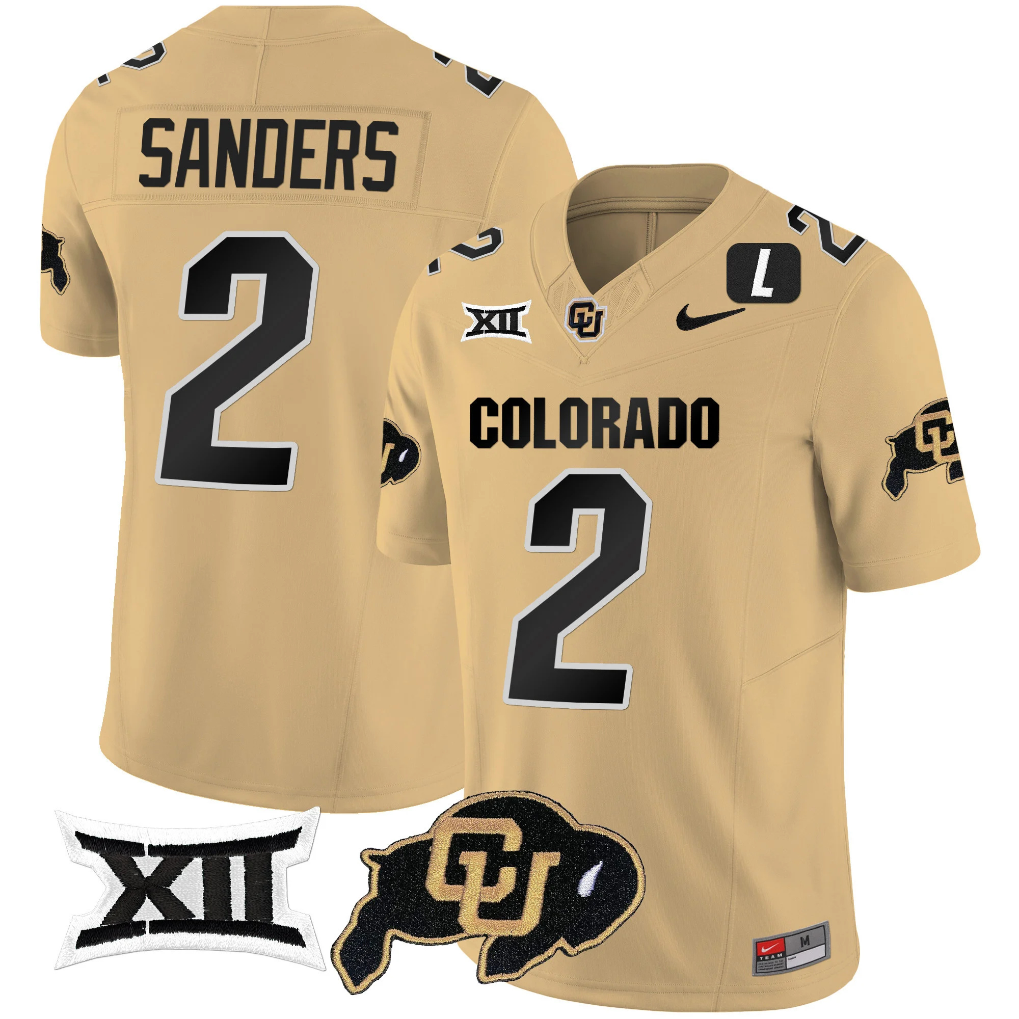 Colorado Buffaloes Vapor Limited Football Jersey V2 - Big 12 XII Patch - All Stitched GOLD #2 SHEDEUR SANDERS