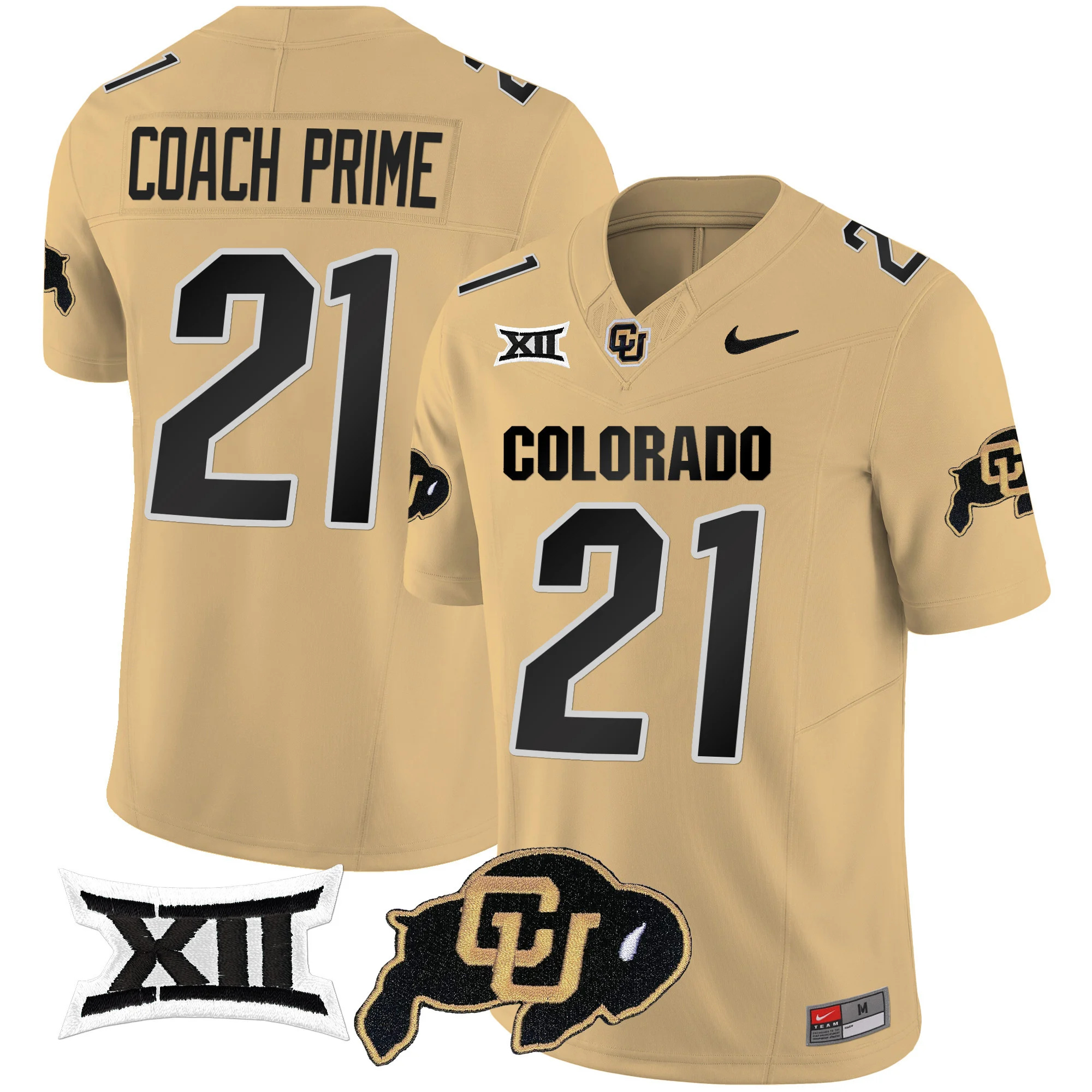 Colorado Buffaloes Vapor Limited Football Jersey V2 - Big 12 XII Patch - All Stitched GOLD #21 COACH PRIME