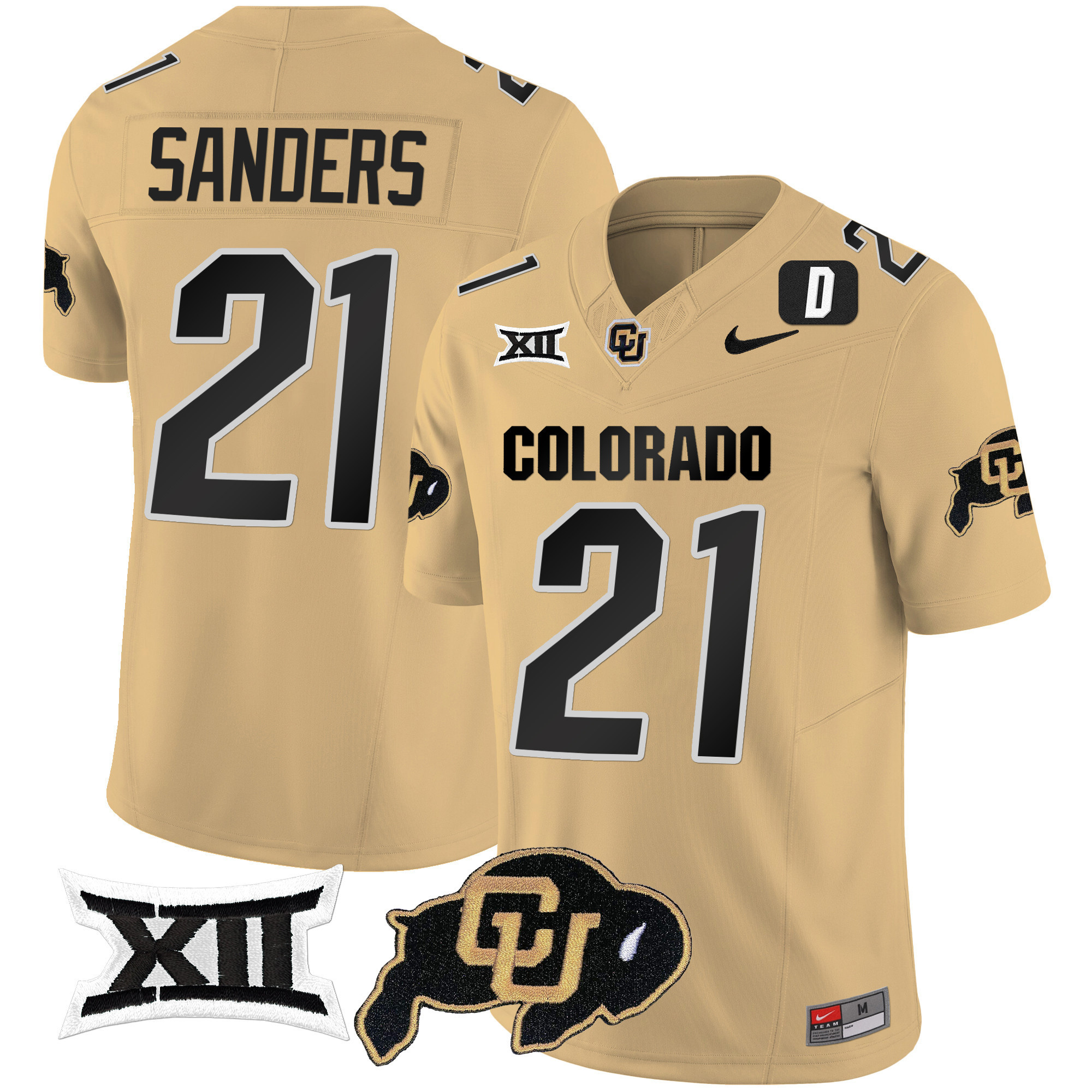 Colorado Buffaloes Vapor Limited Football Jersey V2 - Big 12 XII Patch - All Stitched GOLD #21 SHILO SANDERS