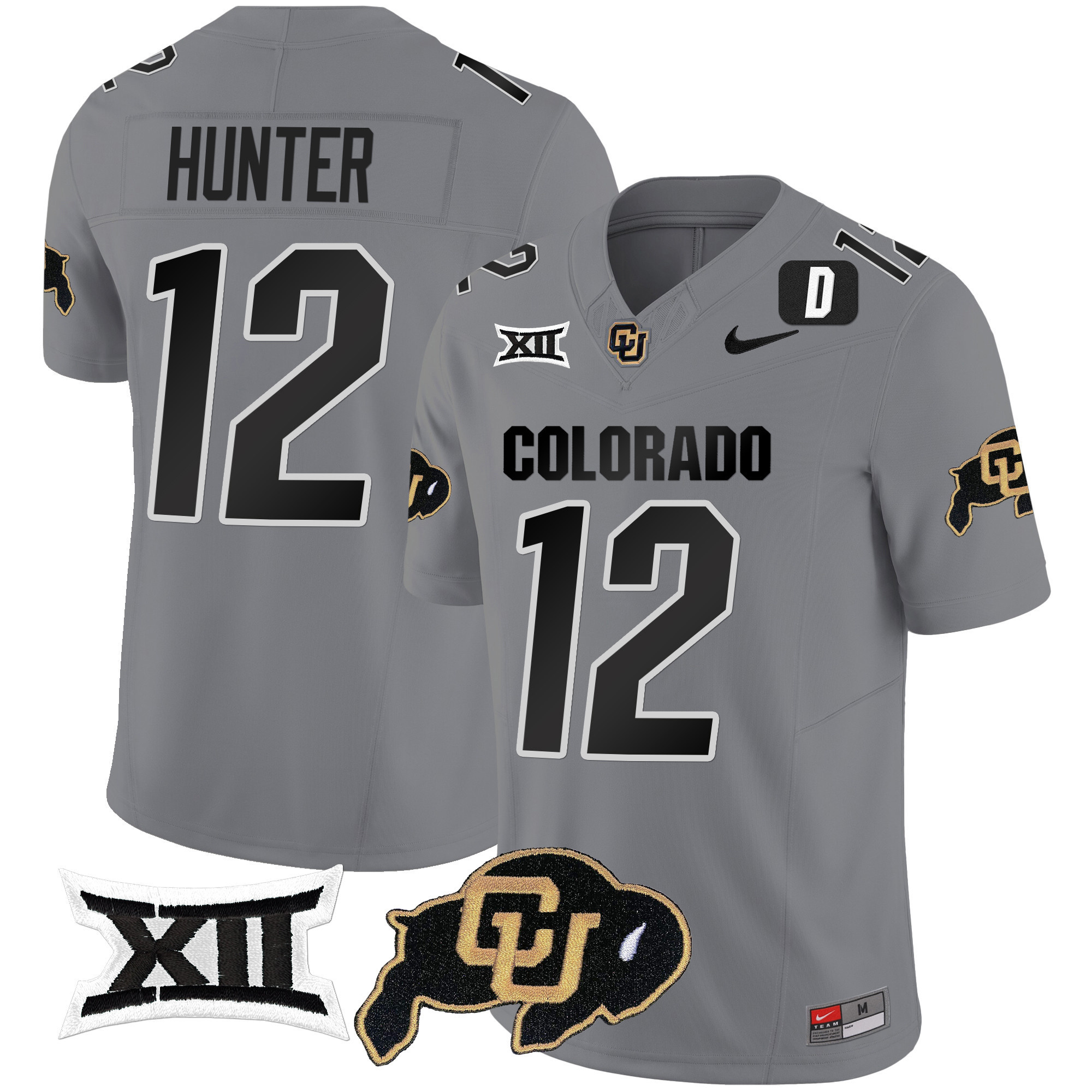 Colorado Buffaloes Vapor Limited Football Jersey V2 - Big 12 XII Patch - All Stitched GRAY #12 TRAVIS HUNTER