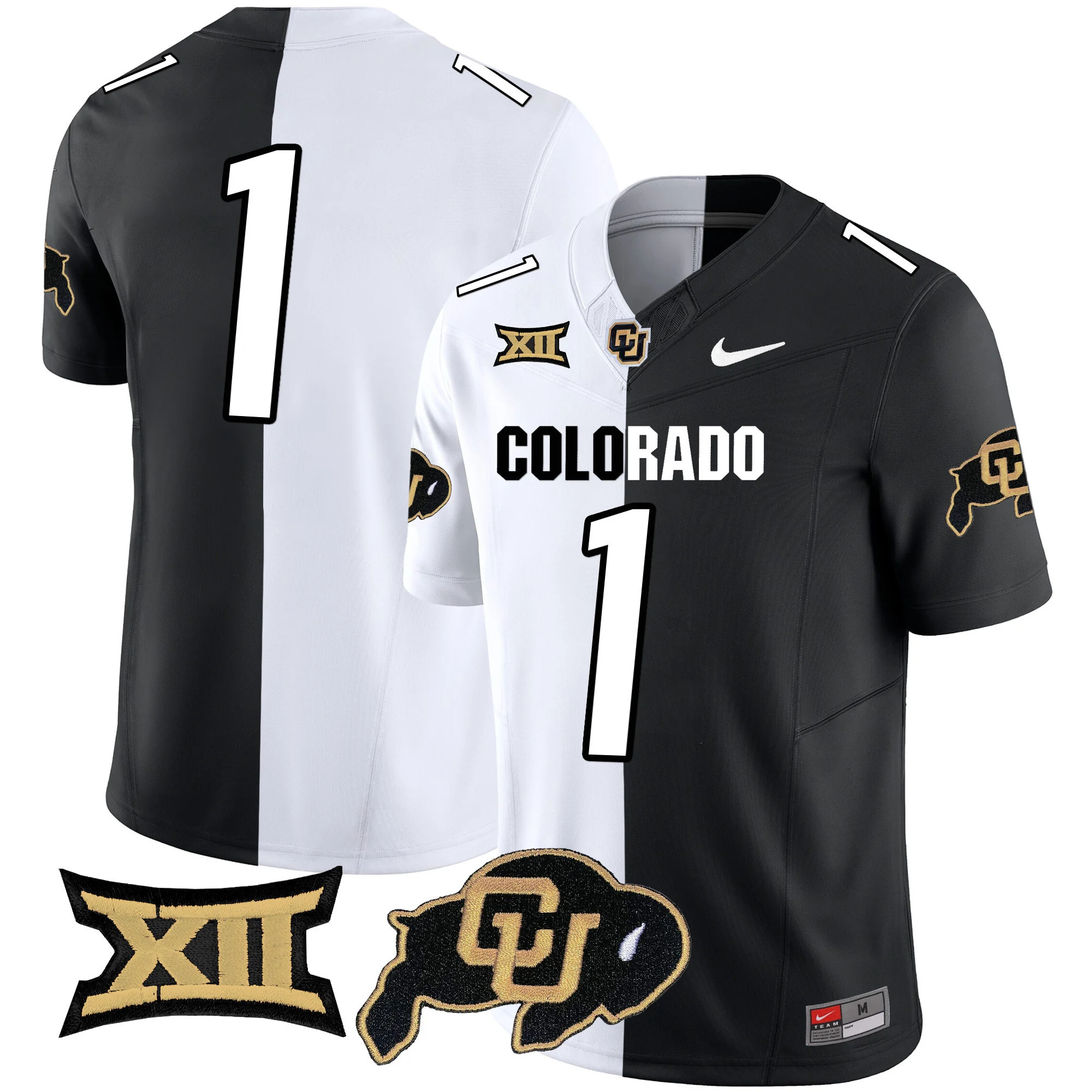 Colorado Buffaloes Vapor Limited Football Jersey V2 - Big 12 XII Patch - All Stitched STRIPEOUT #1  no name