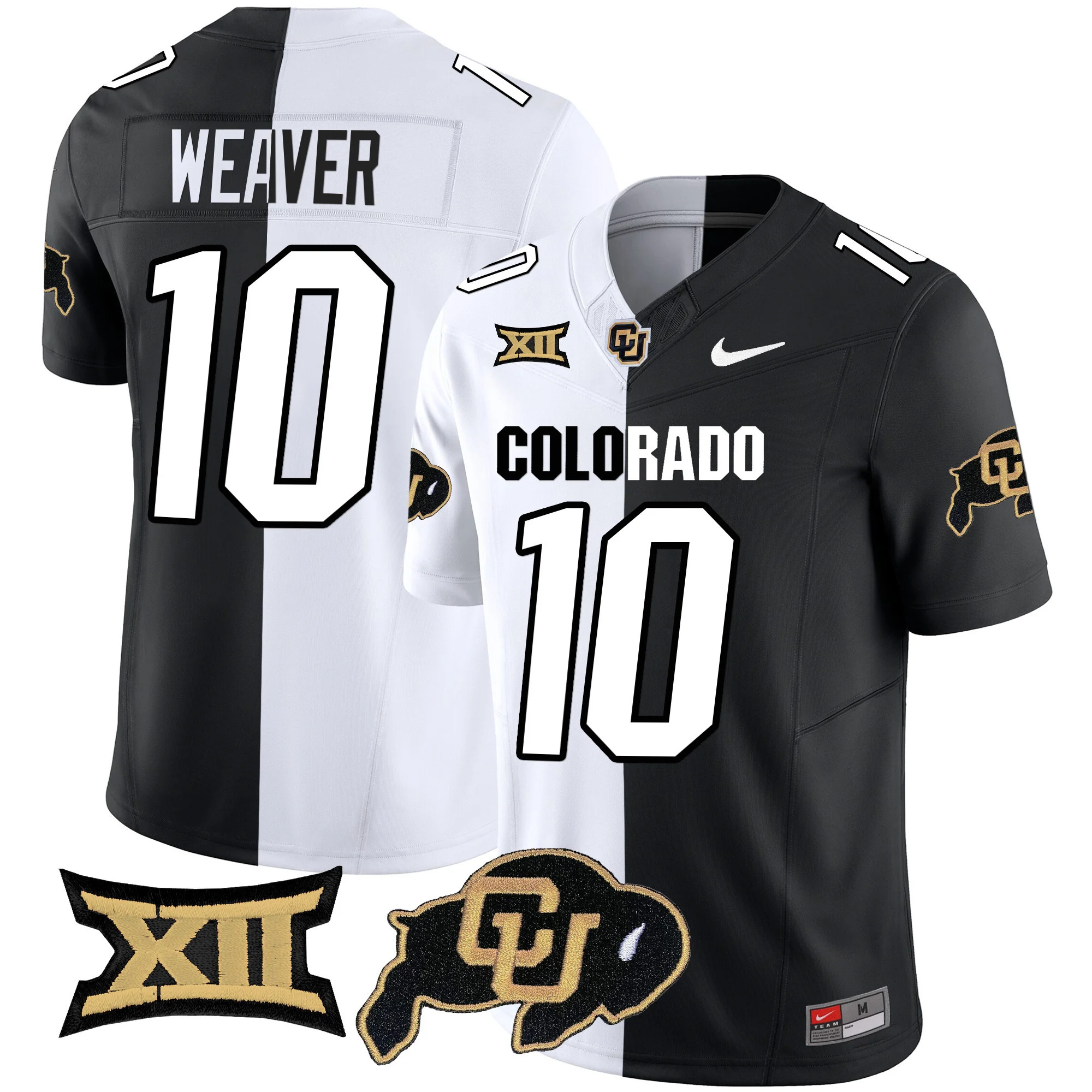 Colorado Buffaloes Vapor Limited Football Jersey V2 - Big 12 XII Patch - All Stitched STRIPEOUT #10 XAVIER WEAVER