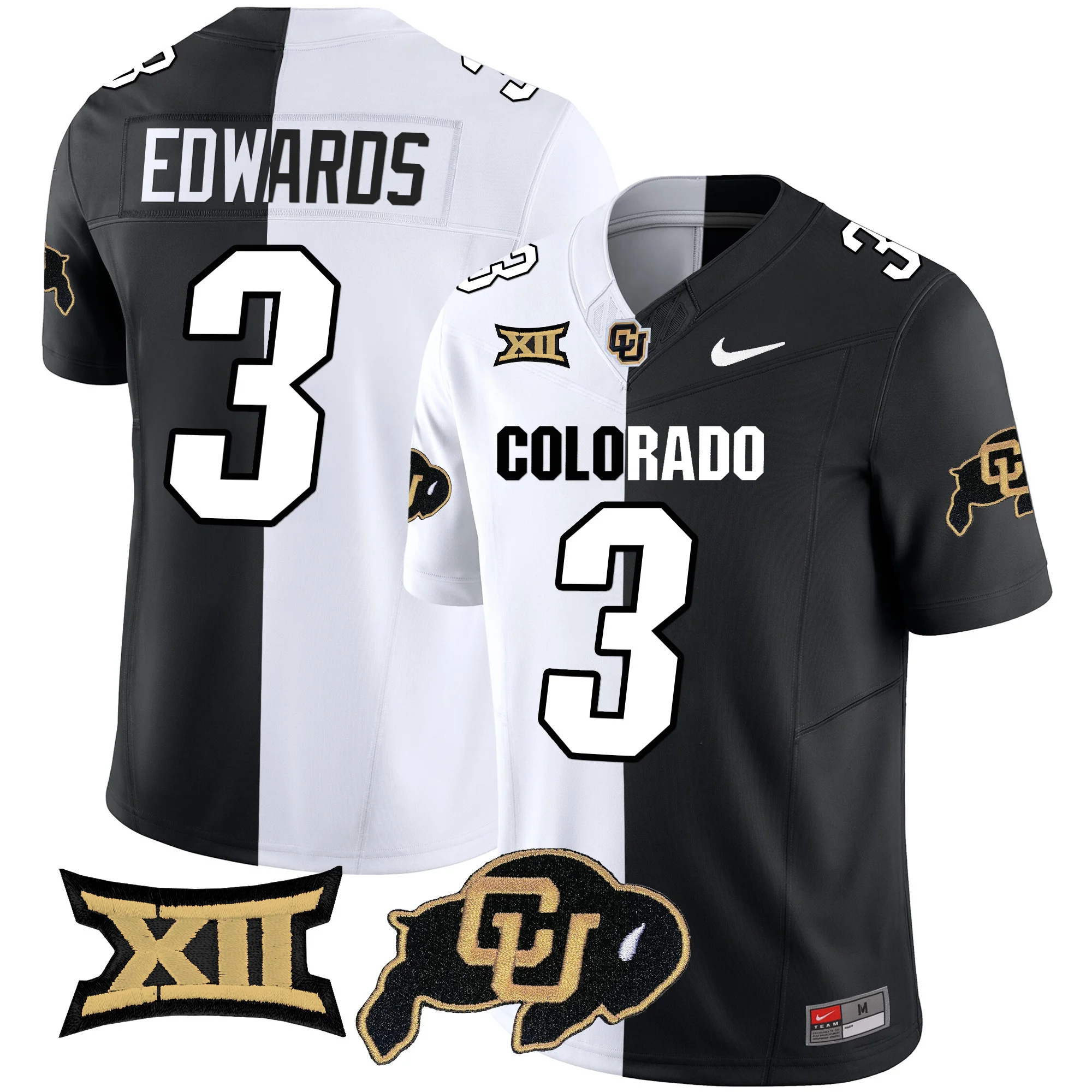 Colorado Buffaloes Vapor Limited Football Jersey V2 - Big 12 XII Patch - All Stitched STRIPEOUT #3 DYLAN EDWARDS