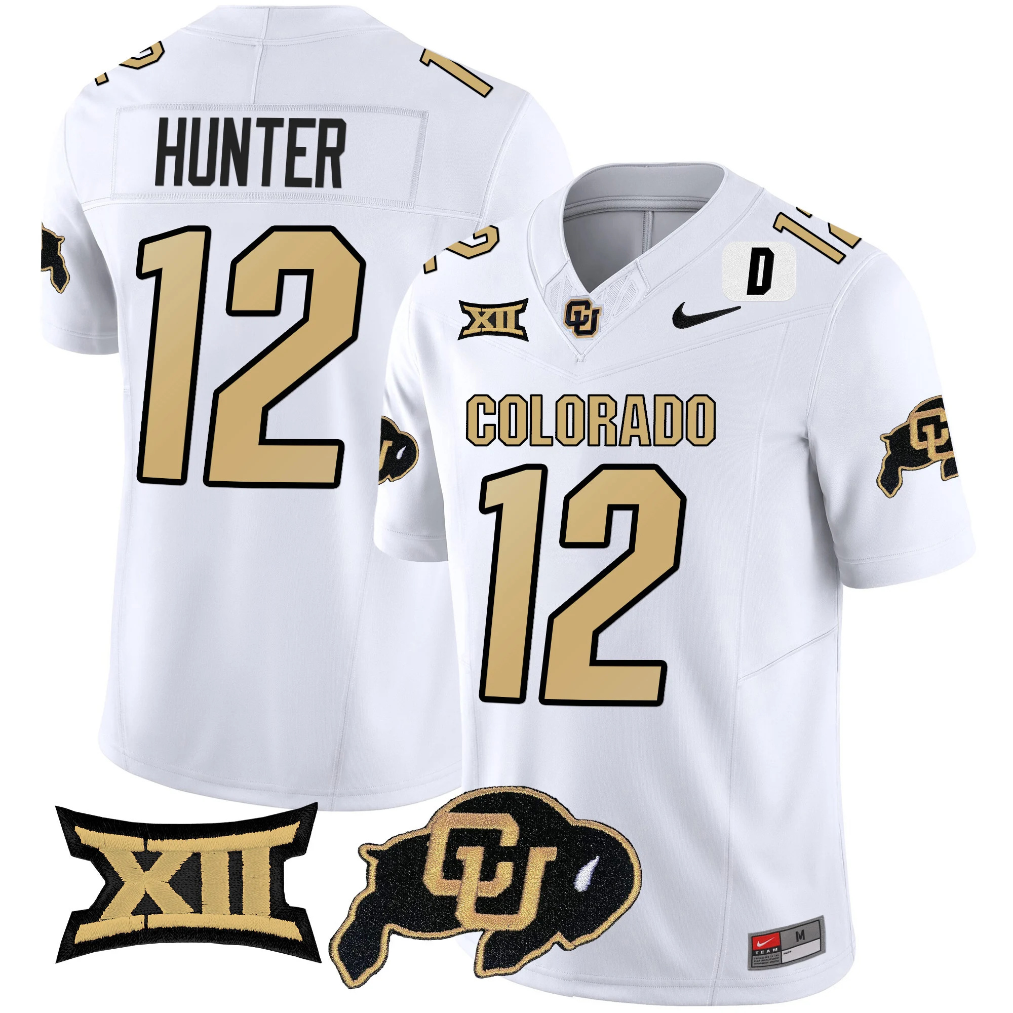 Colorado Buffaloes Vapor Limited Football Jersey V2 - Big 12 XII Patch - All Stitched WHITE #12 TRAVIS HUNTER