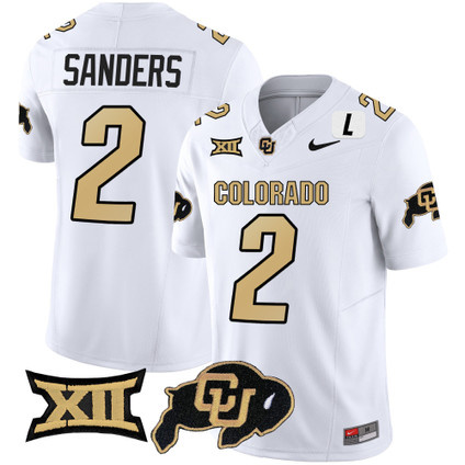 Colorado Buffaloes Vapor Limited Football Jersey V2 - Big 12 XII Patch - All Stitched WHITE #2 SHEDEUR SANDERS