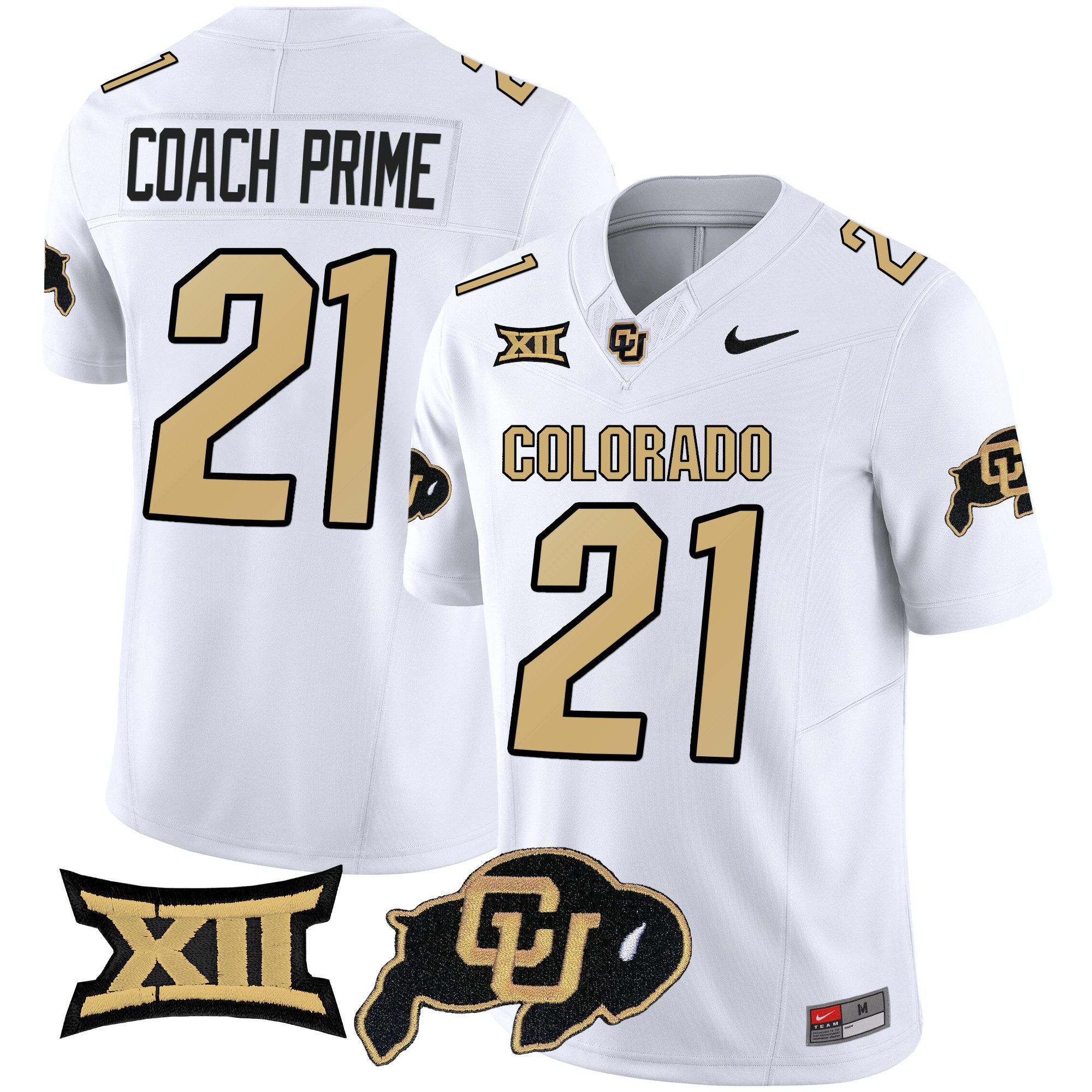 Colorado Buffaloes Vapor Limited Football Jersey V2 - Big 12 XII Patch - All Stitched WHITE #21 COACH PRIME