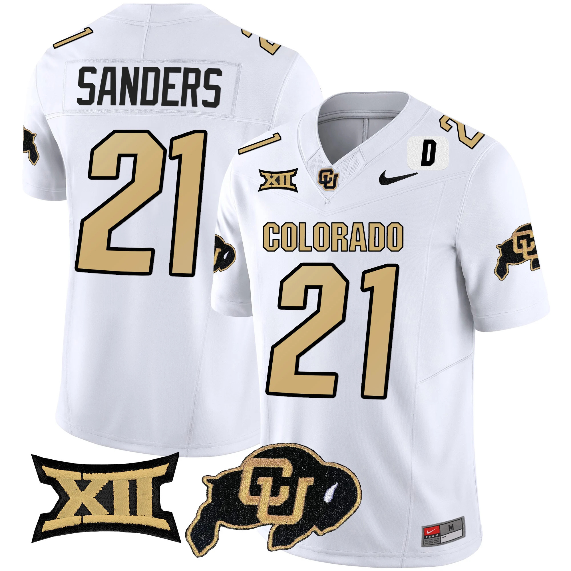 Colorado Buffaloes Vapor Limited Football Jersey V2 - Big 12 XII Patch - All Stitched WHITE #21 SHILO SANDERS