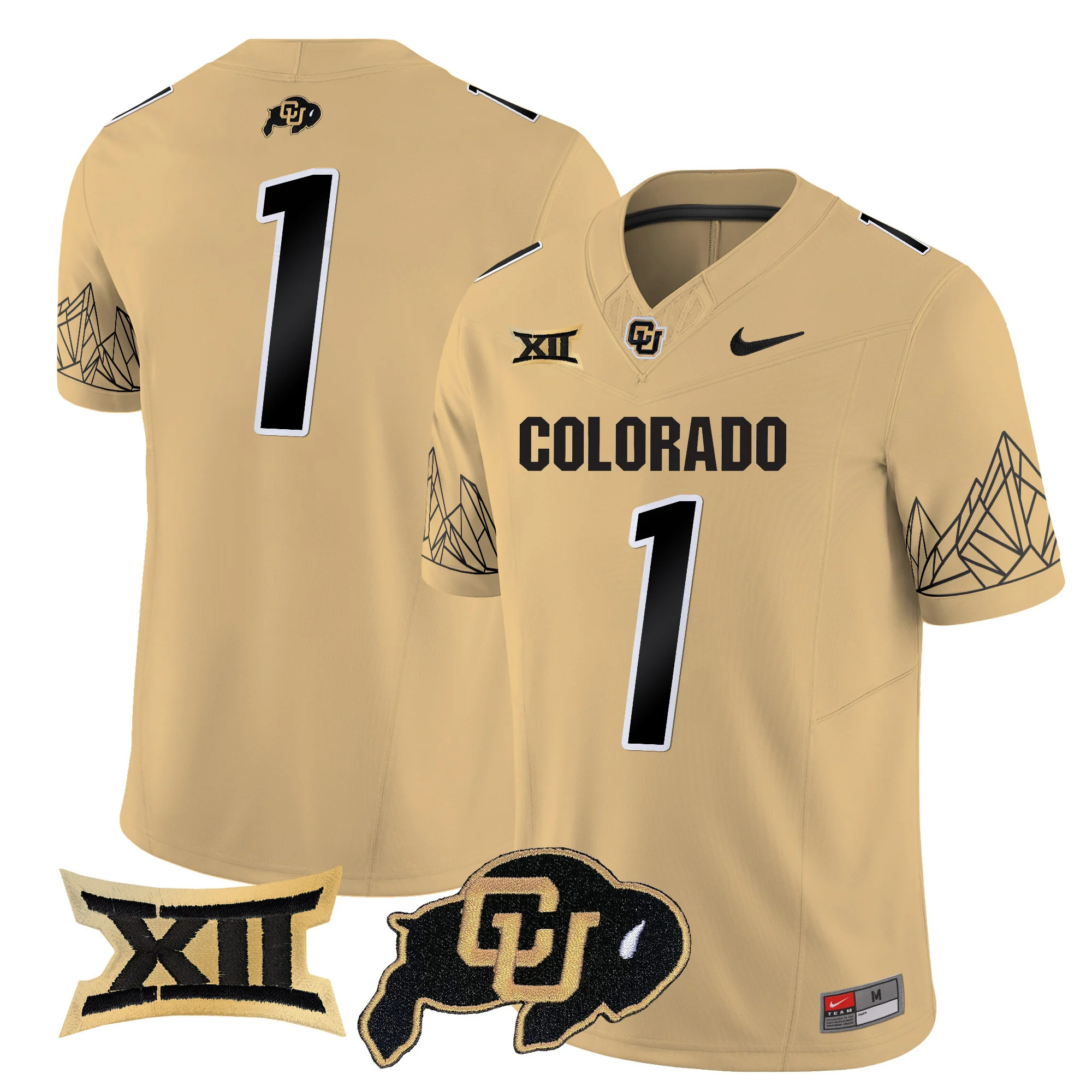 Colorado Buffaloes Vapor Limited football Jersey V3 Big 12 XII Patch - All Stitched  GOLD #1  no name