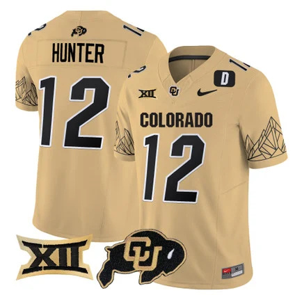 Colorado Buffaloes Vapor Limited football Jersey V3 Big 12 XII Patch - All Stitched  GOLD #12 TRAVIS HUNTER