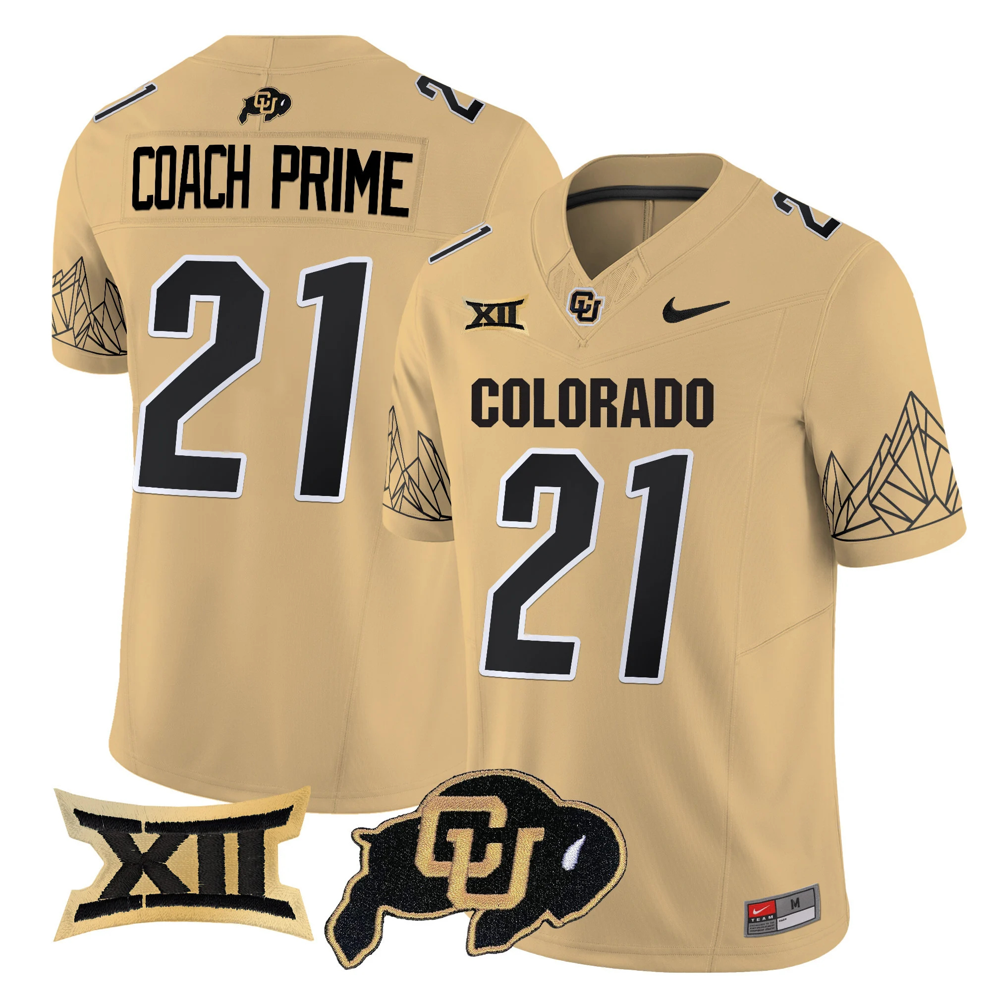 Colorado Buffaloes Vapor Limited football Jersey V3 Big 12 XII Patch - All Stitched  GOLD #21 COACH PRIME