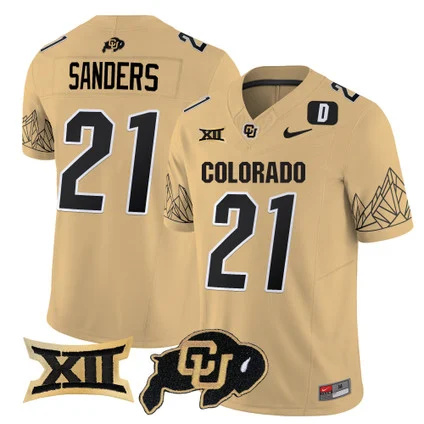 Colorado Buffaloes Vapor Limited football Jersey V3 Big 12 XII Patch - All Stitched  GOLD #21 SHILO SANDERS