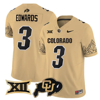 Colorado Buffaloes Vapor Limited football Jersey V3 Big 12 XII Patch - All Stitched  GOLD #3 DYLAN EDWARDS