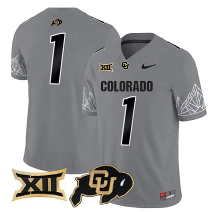 Colorado Buffaloes Vapor Limited football Jersey V3 Big 12 XII Patch - All Stitched  GRAY #1  no name