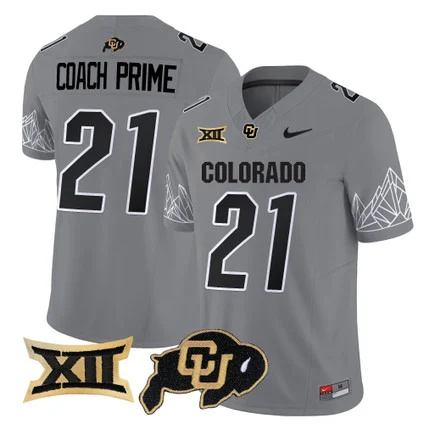 Colorado Buffaloes Vapor Limited football Jersey V3 Big 12 XII Patch - All Stitched  GRAY #21 COACH PRIME