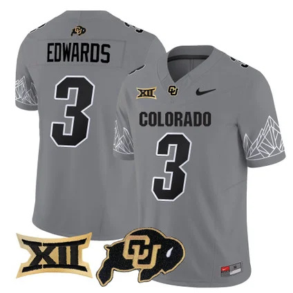 Colorado Buffaloes Vapor Limited football Jersey V3 Big 12 XII Patch - All Stitched  GRAY #3 DYLAN EDWARDS