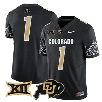 Colorado Buffaloes Vapor Limited football Jersey V3 Big 12 XII Patch - All Stitched BLACK #1  no name