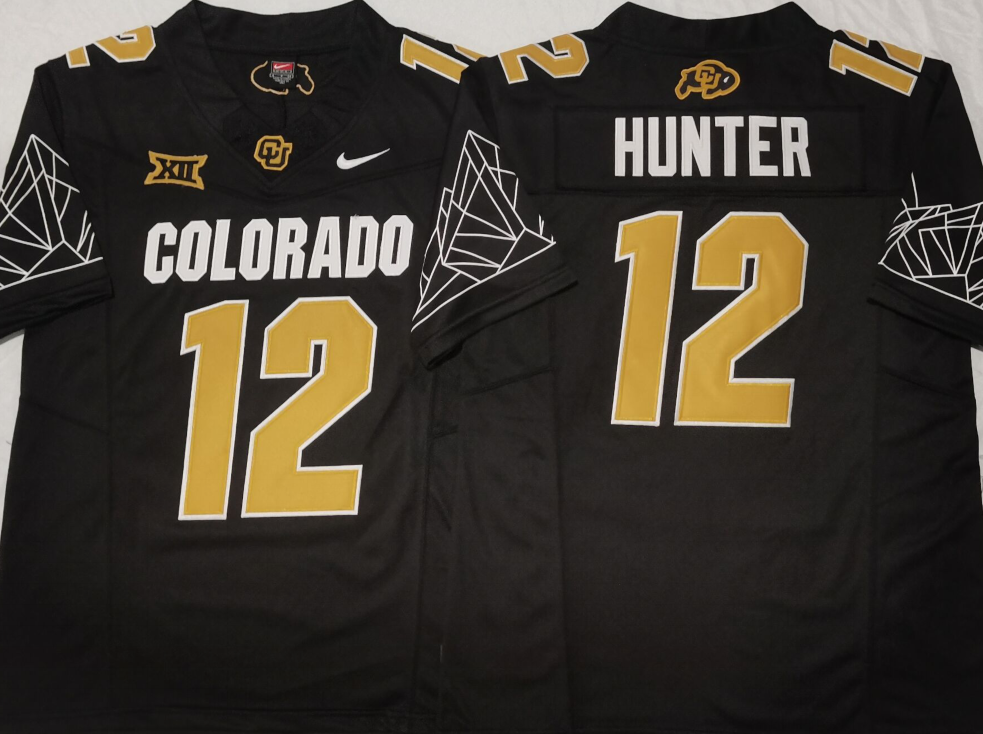 Colorado Buffaloes Vapor Limited football Jersey V3 Big 12 XII Patch - All Stitched BLACK #12 TRAVIS HUNTER .