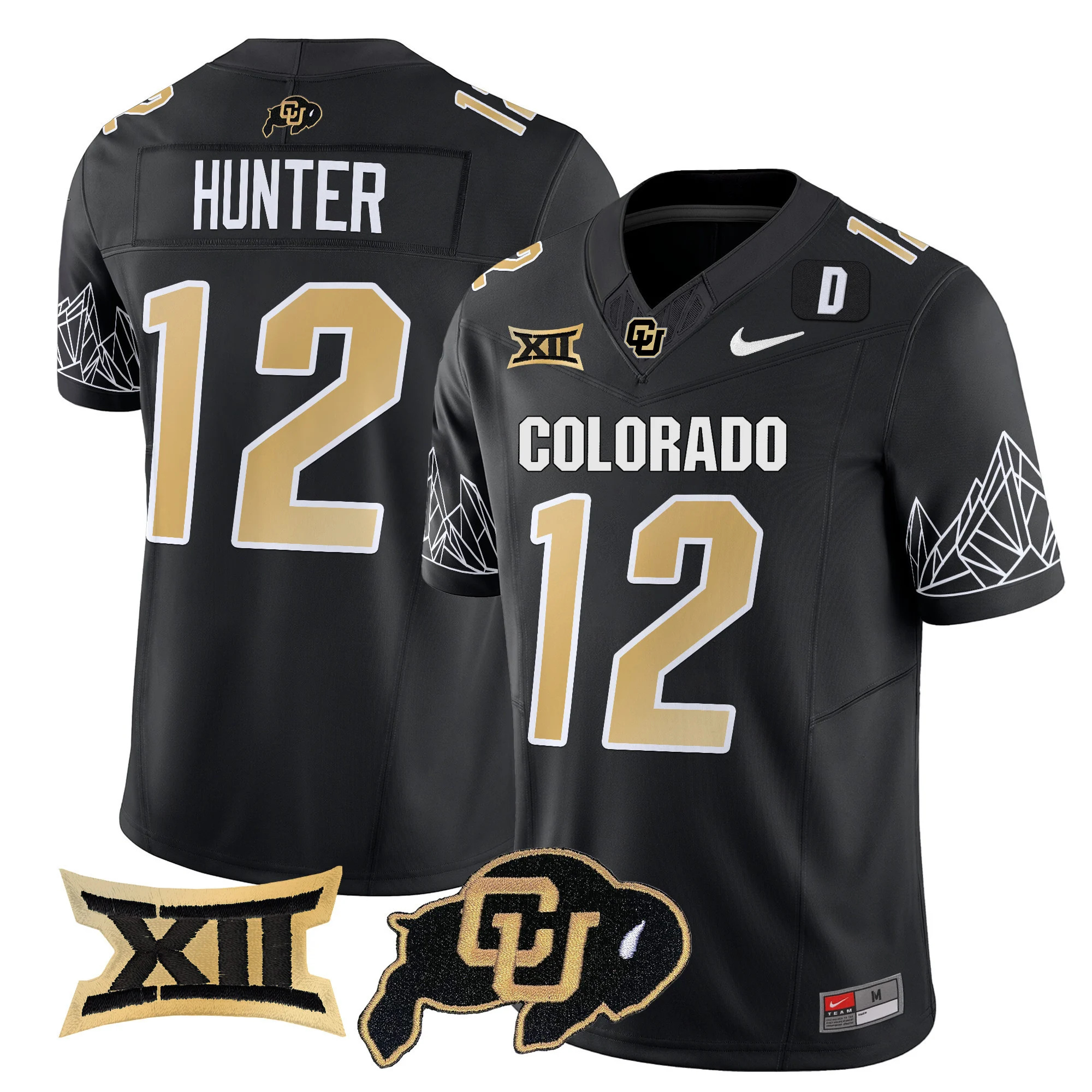 Colorado Buffaloes Vapor Limited football Jersey V3 Big 12 XII Patch - All Stitched BLACK #12 TRAVIS HUNTER