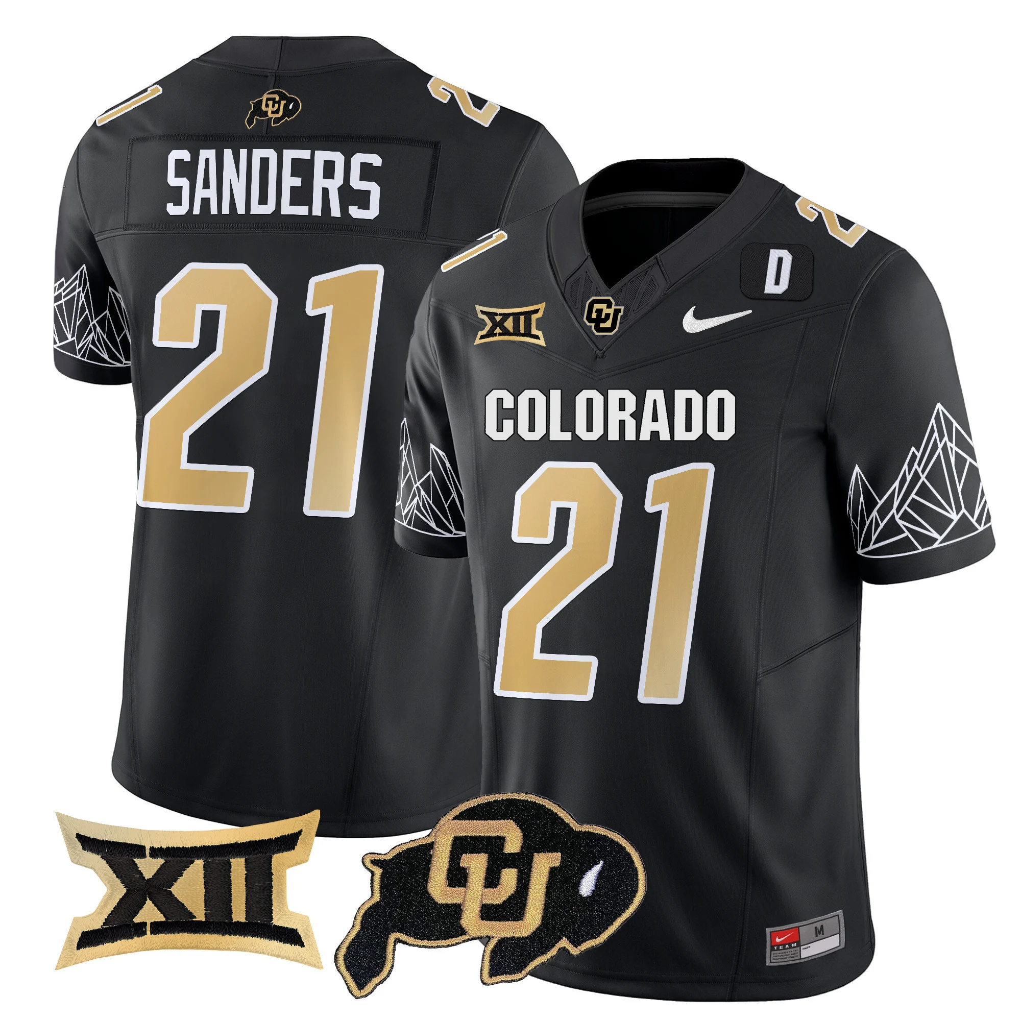 Colorado Buffaloes Vapor Limited football Jersey V3 Big 12 XII Patch - All Stitched BLACK #21 SHILO SANDERS