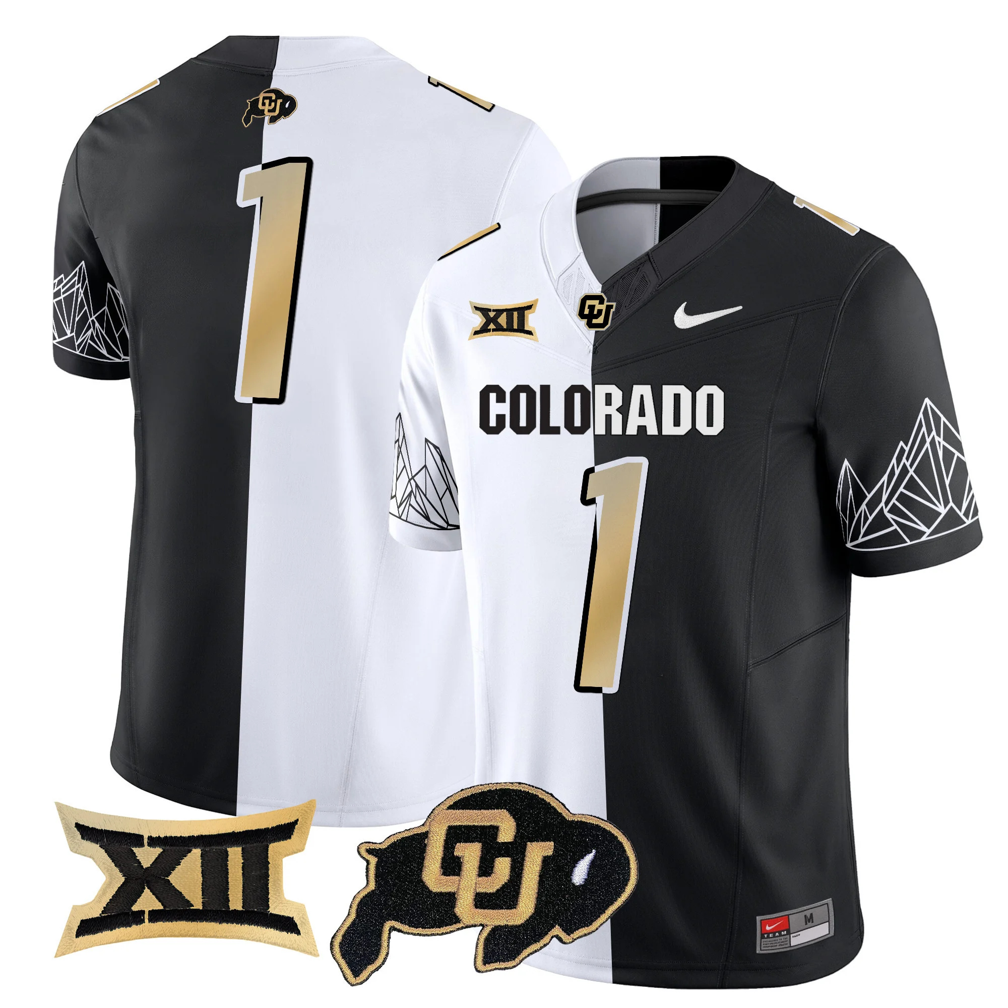 Colorado Buffaloes Vapor Limited football Jersey V3 Big 12 XII Patch - All Stitched STRIPEOUT #1  no name
