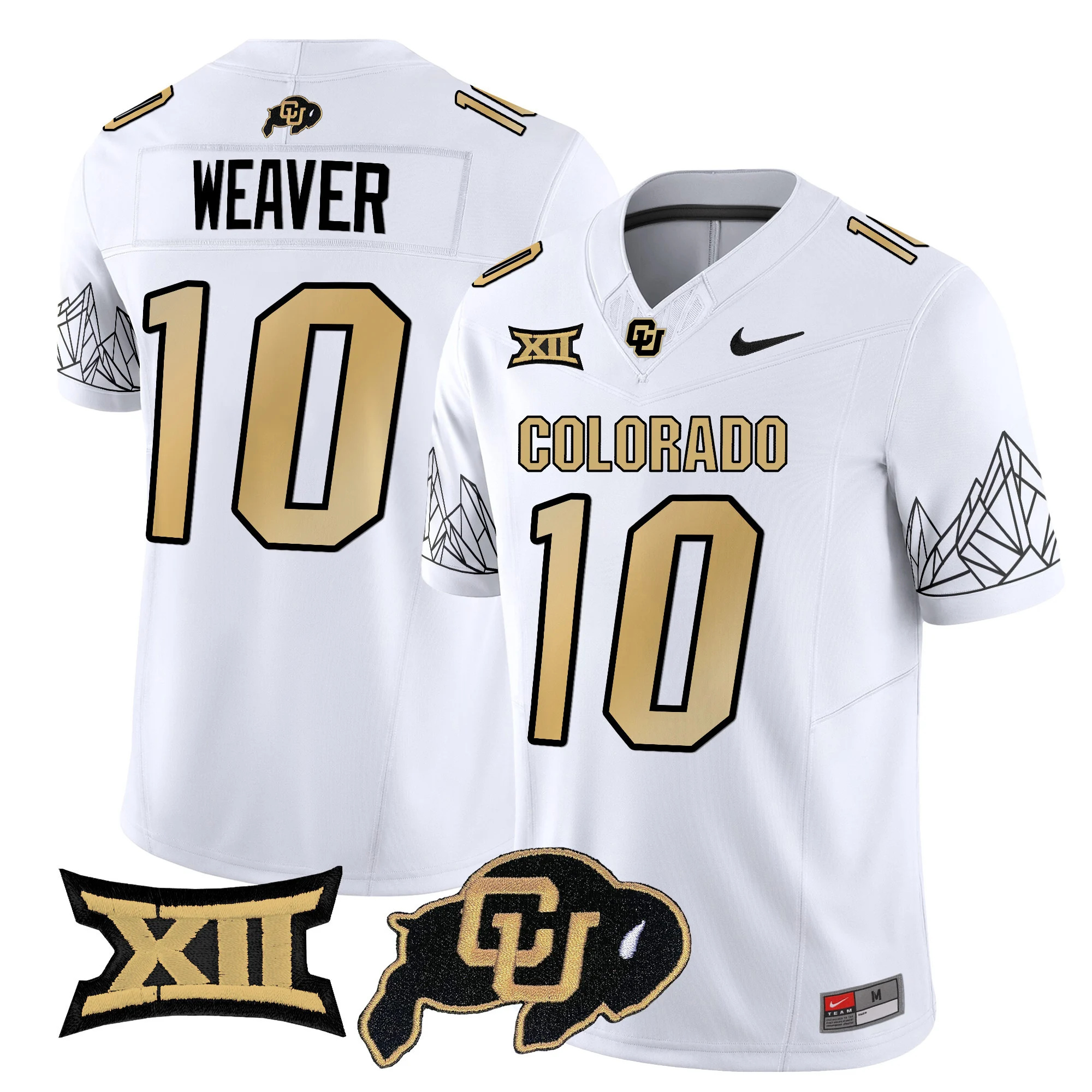 Colorado Buffaloes Vapor Limited football Jersey V3 Big 12 XII Patch - All Stitched WHITE #10 XAVIER WEAVER