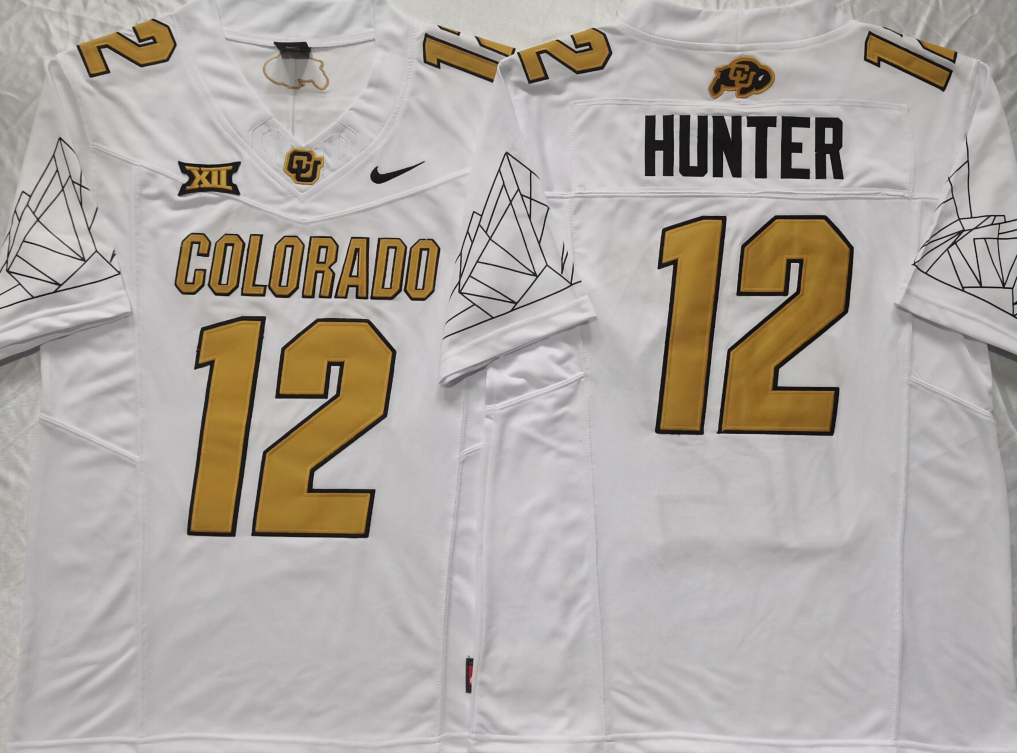 Colorado Buffaloes Vapor Limited football Jersey V3 Big 12 XII Patch - All Stitched WHITE #12 TRAVIS HUNTER.