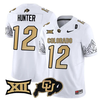 Colorado Buffaloes Vapor Limited football Jersey V3 Big 12 XII Patch - All Stitched WHITE #12 TRAVIS HUNTER