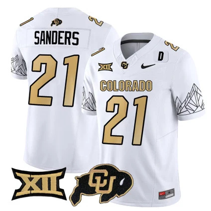 Colorado Buffaloes Vapor Limited football Jersey V3 Big 12 XII Patch - All Stitched WHITE #21 SHILO SANDERS