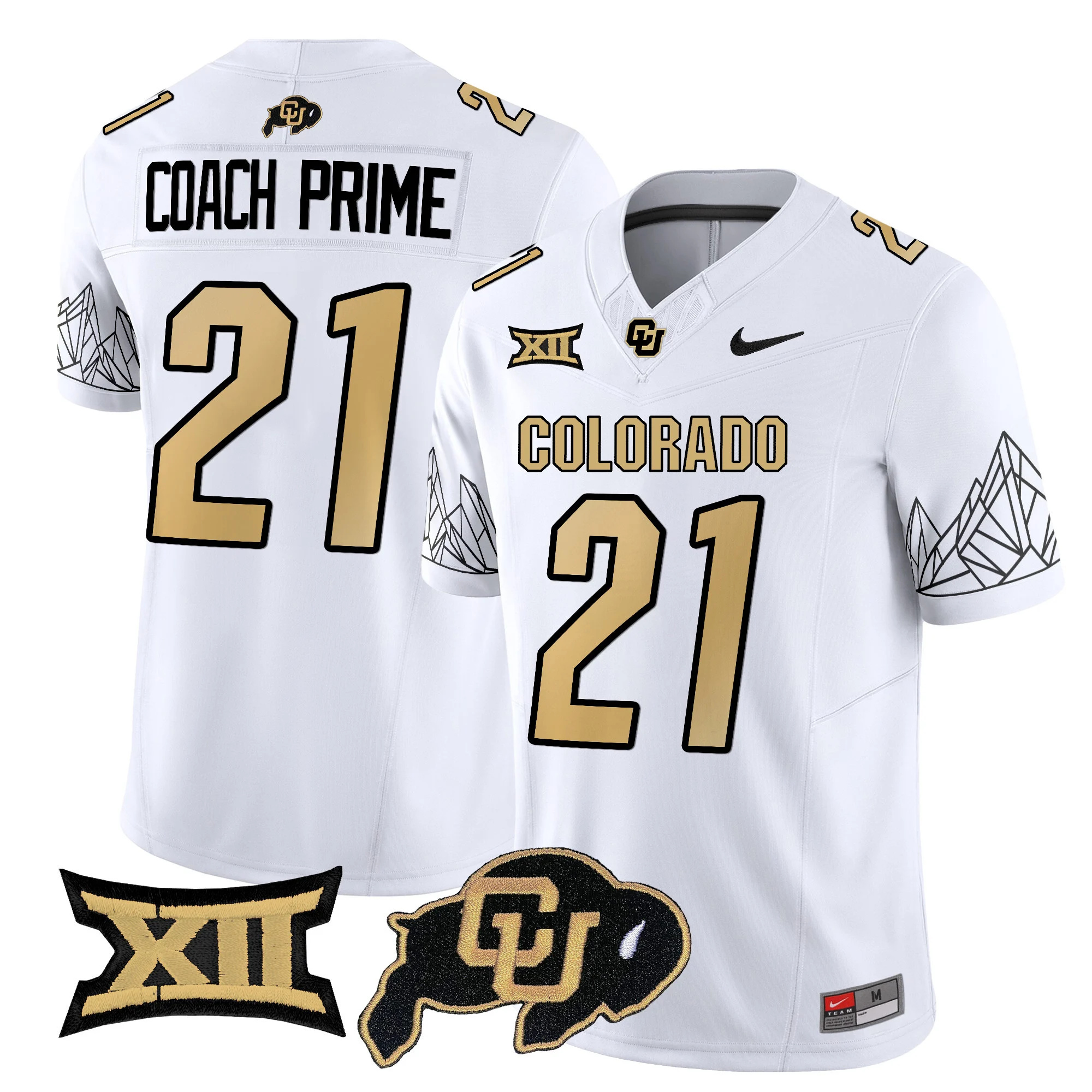 Colorado Buffaloes Vapor Limited football Jersey V3 Big 12 XII Patch - All Stitched WHITE