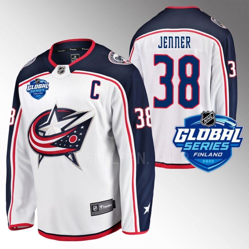 Columbus Blue Jackets Boone Jenner 2022 NHL Global Series White Away Jersey