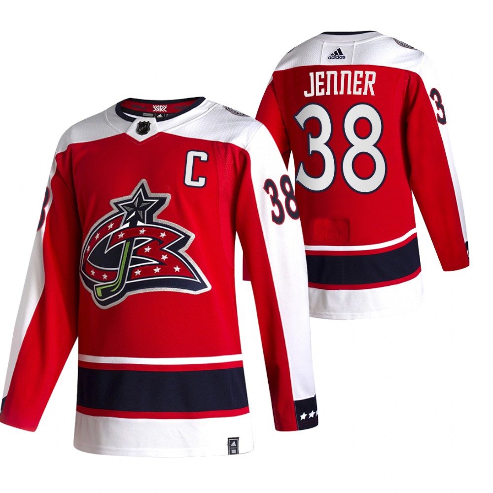 Columbus Blue Jackets Boone Jenner Red 2021 Reverse Retro 2021 Captain Jersey