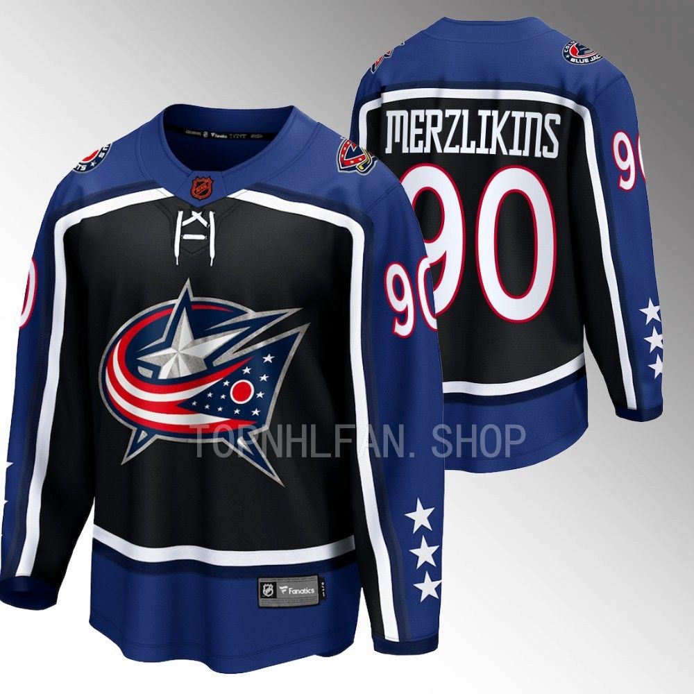 Columbus Blue Jackets Elvis Merzlikins Navy 2022 Special Edition 2.0 Breakaway Retro Jersey