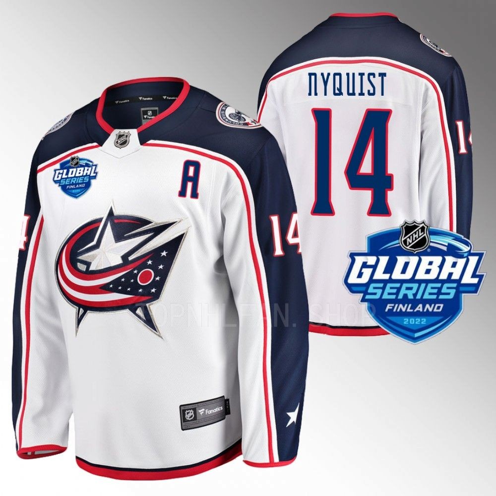 Columbus Blue Jackets Gustav Nyquist 2022 NHL Global Series White Away Jersey