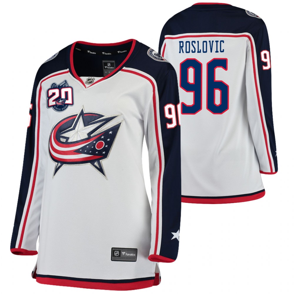 Columbus Blue Jackets Jack Roslovic Women White 2020-22 20th Anniversary Jersey