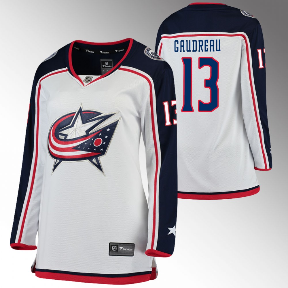 Columbus Blue Jackets Johnny Gaudreau Women White 2022 Away Jersey