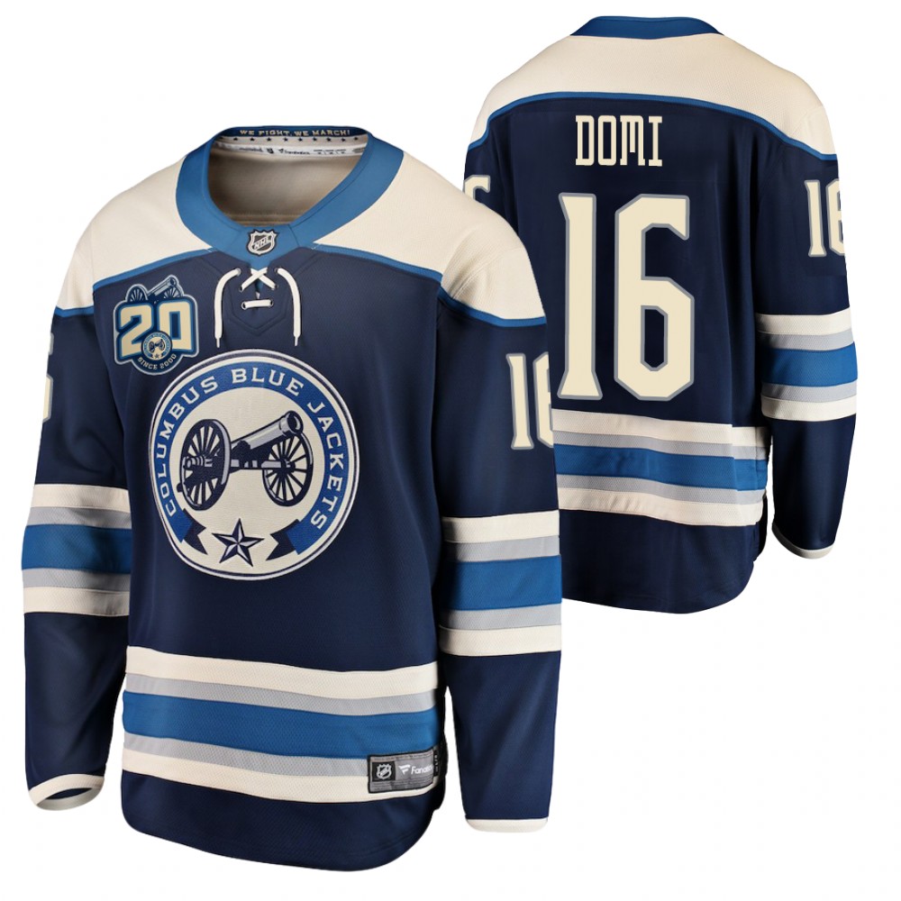 Columbus Blue Jackets Max Domi Navy Alternate 20th Anniversary 2020-21 Jersey