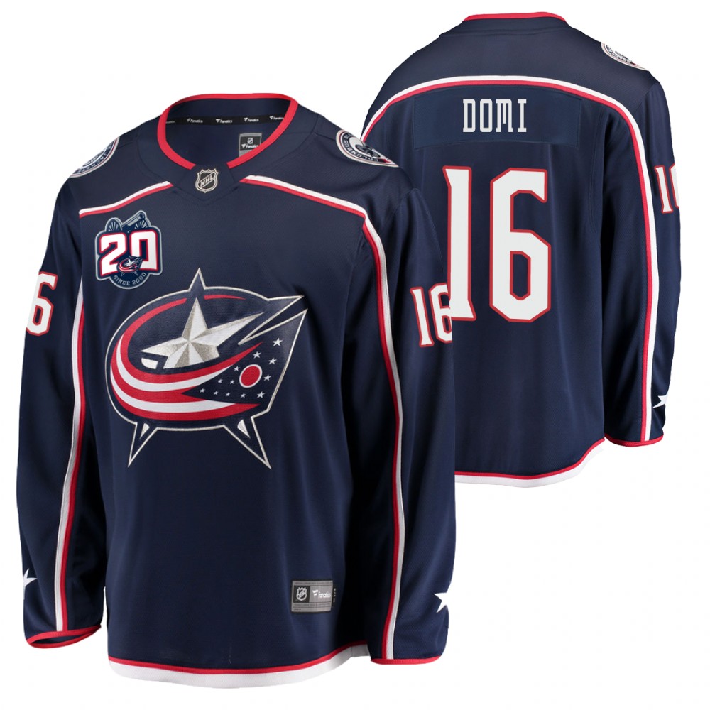 Columbus Blue Jackets Max Domi Navy Home 20th Anniversary 2020-21 Jersey