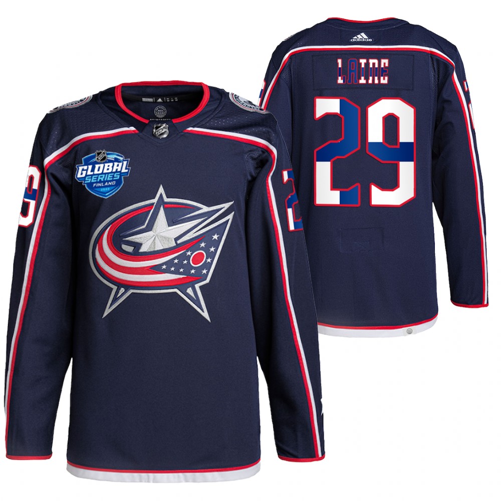 Columbus Blue Jackets Patrik Laine Navy 2022 NHL Global Series Finland Edition Jersey