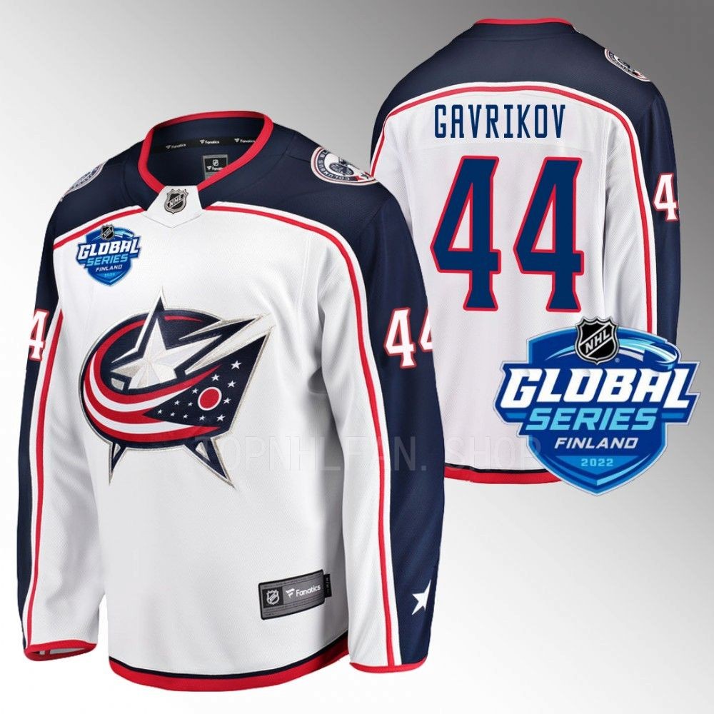 Columbus Blue Jackets Vladislav Gavrikov 2022 NHL Global Series White Away Jersey Stitched