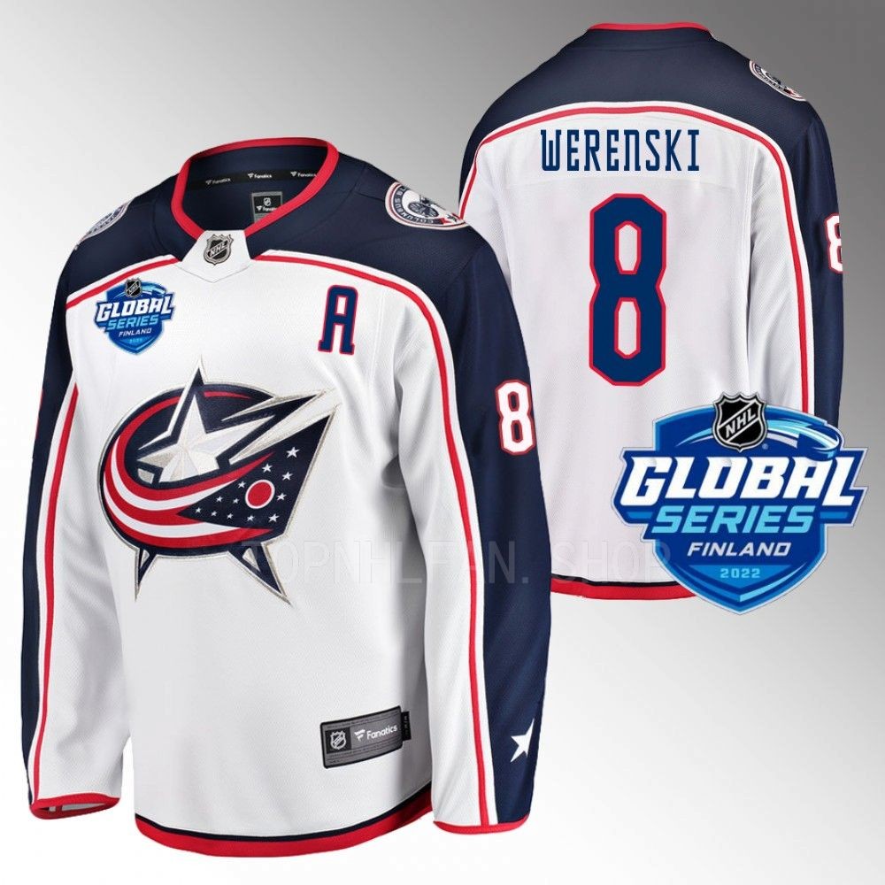 Columbus Blue Jackets Zach Werenski 2022 NHL Global Series White Away Jersey