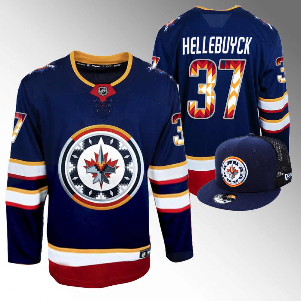 Connor Hellebuyck Jets WASAC Breakaway Jersey Navy Fashion