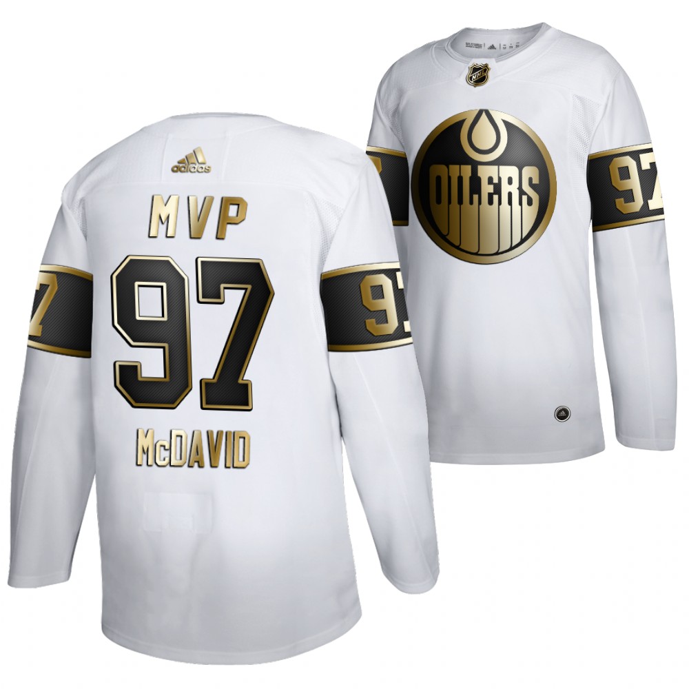Connor McDavid 2021 NHL MVP White Oilers #97 Jersey Hart Trophy