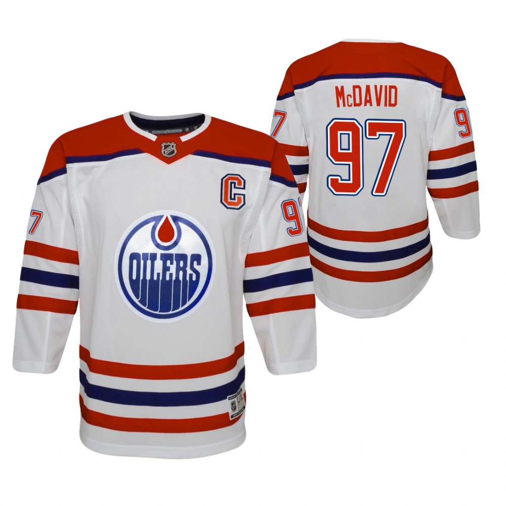 Connor McDavid Edmonton Oilers 2021 Reverse Retro White Youth Jersey Replica